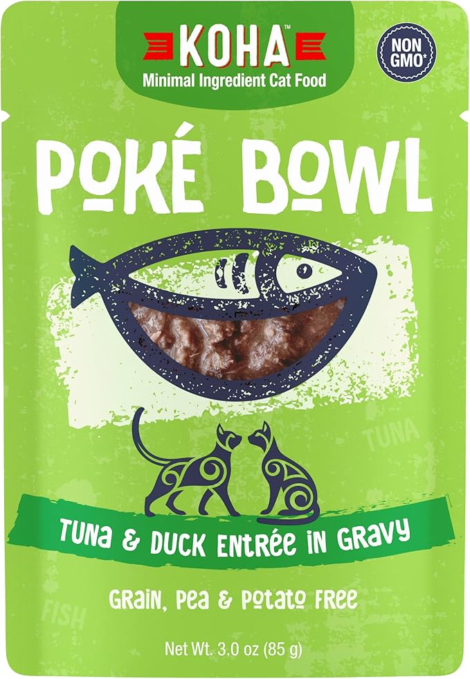 KOHA Poké Bowl Tuna &amp; Duck Entree in Gravy for Cats, 12-Pack of 3oz Pouches