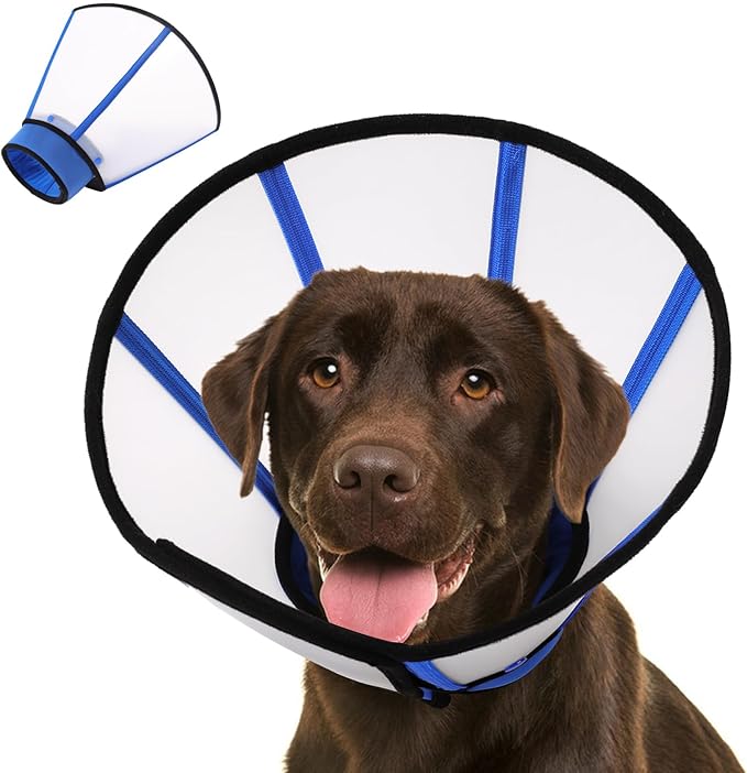 KOESON Dog Cone Collar, Soft Cones for Large Dogs, Professional Large Dog Surgery Recovery Cone with Adjustable Hook &amp; Loop, Comfortable Pet Elizabethan Collars to Stop Licking, Blue L
