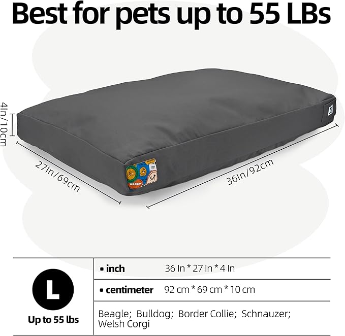 Sytopia 36-Inch Canvas Outdoor Dog Bed, Waterproof &amp; Washable with Removable Cover, Ideal for Medium &amp; Large Dogs, Chew-Proof Great for Indoor, Outdoor, Crate, or Patio Use (Dark Grey)