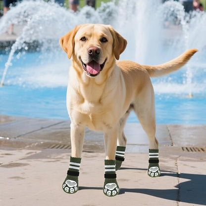 PUPTECK Non-slip Dog Socks to Prevent Licking Paws, Double Sides Dog Boots &amp; Paw Protectors Booties Traction on Hardwood Floors Hot Pavement with Grippers, for Small Medium Large Senior Dogs, Green XL