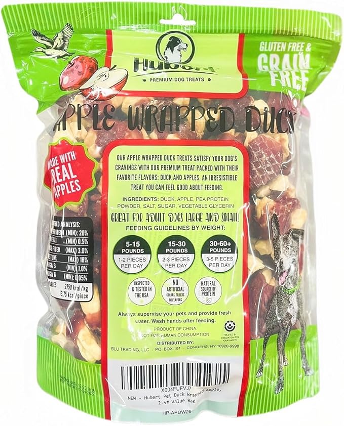 Hubert Pet Gourmet Duck Wrapped Apple Bites: Healthy &amp; Natural Training Snacks, Ideal for All Dog Sizes, Low Fat, High-Protein, 2.5 lbs Super Value Pack