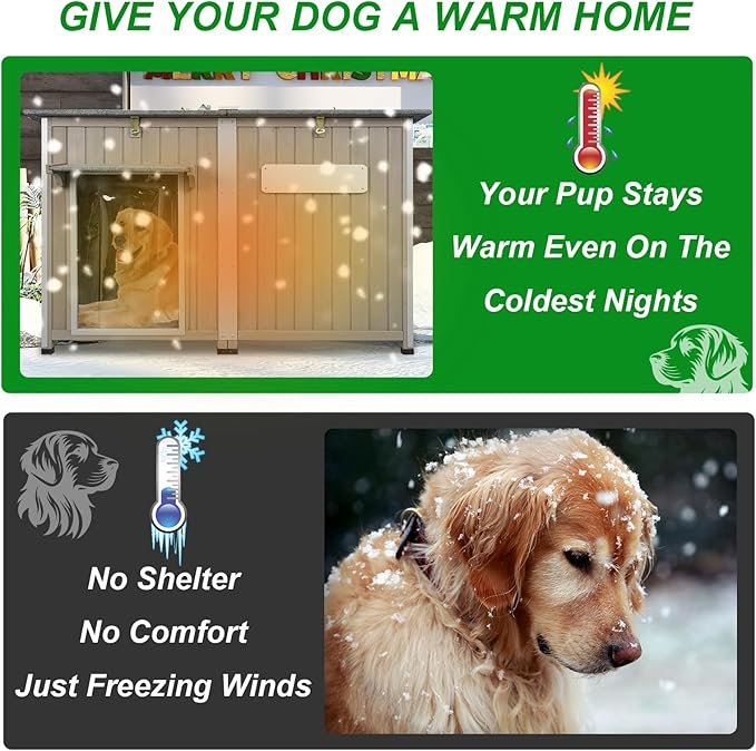 Dog House Outdoor Weatherproof &amp; Wooden Dog Kennel with Chew-Proof Iron Frame，Removable Floor, Adjustable Vent Window, Easy Assembly for Large and Extra-Large Dogs 55.1" D x 33.1" W x 34.8" H