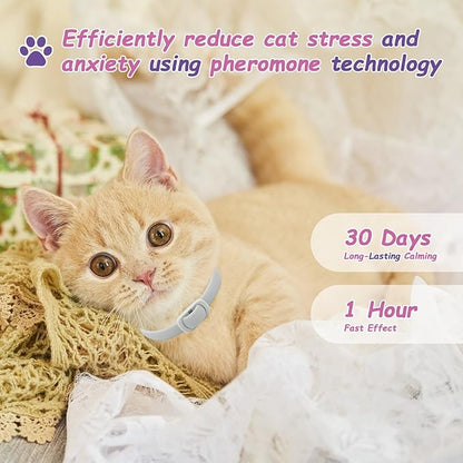 Calming Collar for Cats - 4 Pack, Adjustable Size, Efficiently Reduces Anxiety &amp; Stress for 30 Days, Safe Cat Pheromone Collars, Calming Cat Collar