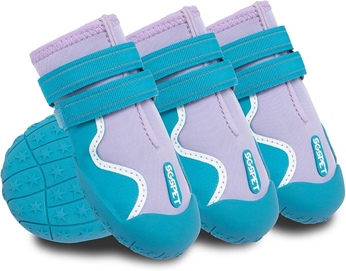 Dog Shoes, Waterproof Dog Boots &amp; Paw Protectors with Anti-Slip Sole, 4pcs/Set Pet Dog Booties, Reflective Dog Shoes for Small Medium Large, Winter Snowy Summer Hot Pavement (Blue, 3