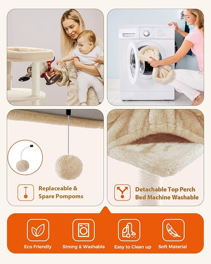 PETEPELA 61" Cat Tree for Indoor Cats, [6-Levels] Cat Climbing Tower with 9 Sisal Scratching Posts and Replaceable Dangling Ball &amp;Top Perch, Beige