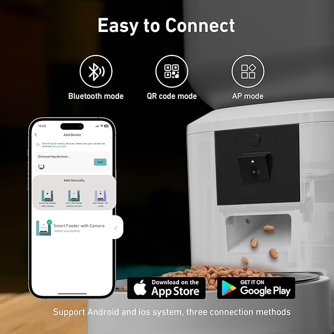 Automatic Dog &amp; Cat Feeder with Camera &amp; WiFi – 8L/34 Cups, 1080P Night Vision, 2.4 &amp; 5G WiFi, 2-Way Talk, 10s Voice Recording, Timed Food Dispenser, Up to 99 Portions, 15 Meals Per Day