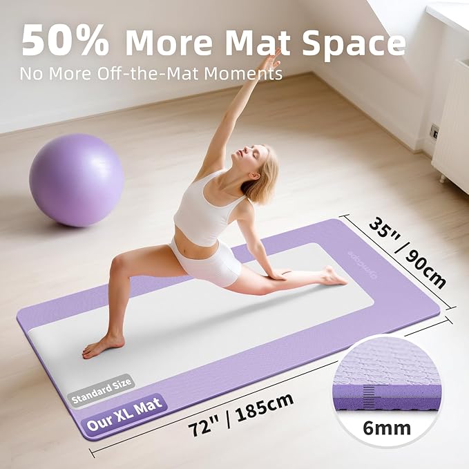 Extra Large Yoga Mat - 72"x35", 72"x48", 78"x57" - Wide TPE Exercise Mat for Home, Stretching, Couples &amp; Family Workouts - 6-12mm Thick, Non-Slip &amp; Waterproof - with Carry Bag and Straps