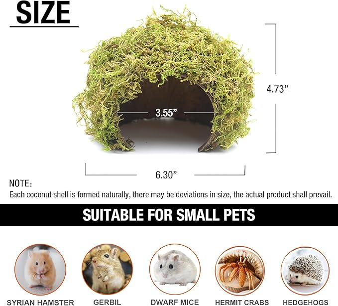 Hamster Hideout - Large, Natural Moss, Handcrafted for Syrian Hamsters, Rats &amp; Guinea Pigs, Safe &amp; Eco-Friendly