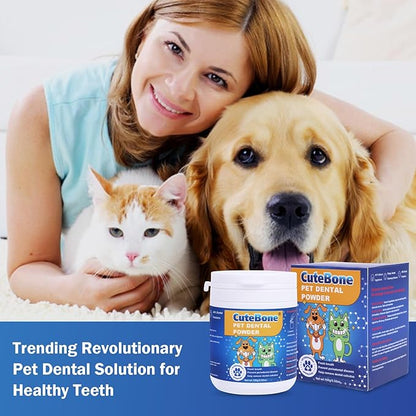 CuteBone Dog Teeth Cleaning Powder - Dog Dental Powder Pet Breath Freshener - Safe &amp; Effective Natural Oral Care Formula Reduces Plaque &amp; Tartar Promotes Healthy Gums Easy-to-Use for Dogs &amp; Cats