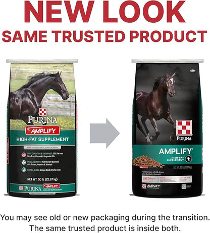 Purina, Amplify Equine, High-Fat Horse Supplement for Maintenance, Breeding, &amp; Performance Horses, 50 lbs