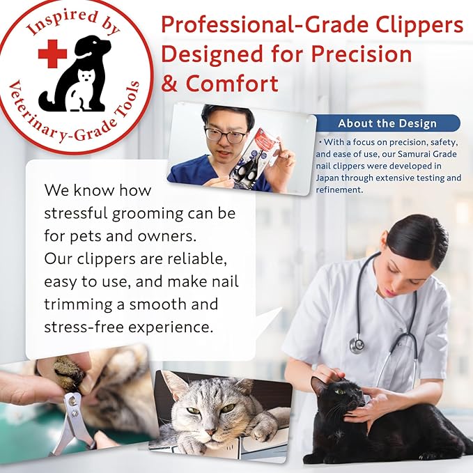 Samurai-Grade Cat Nail Clippers | Vet Recommended | Sharper, Quieter &amp; Safer | Precision Blade for Stress-Free Grooming | Non-Slip Grip | Lifetime Durability | Made in Japan