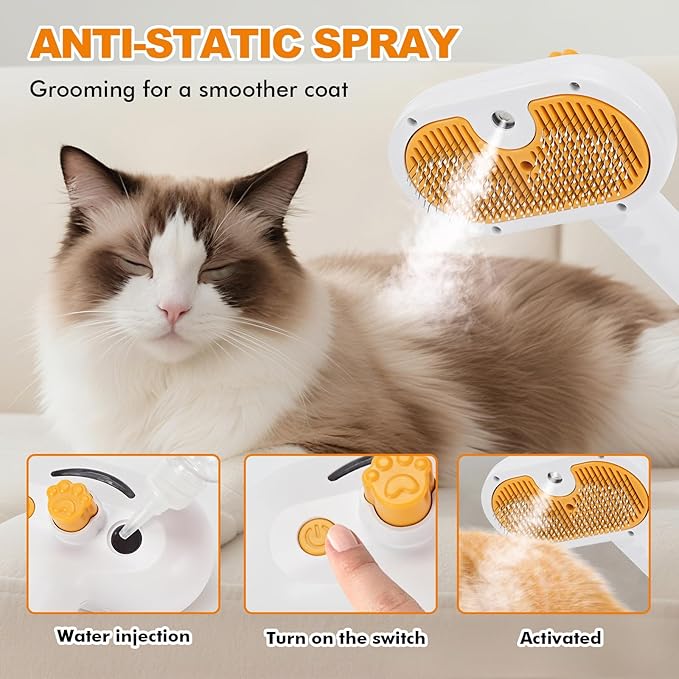 Pet Steam Brush for Cats and Dogs, 4-in-1 Spray Hair Removal Comb, Cat Brush for Shedding and Grooming for Long &amp; Short Haired Pets