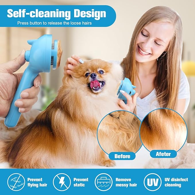 Pet Steam Brush for Dog,Gentle Cat &amp; Dog Brush for Shedding Self-Cleaning Cat Brushes for Indoor Cats Spary Pet Hair Removal Tool for Massage,Grooming Dog Brush for Short&amp;Long Haired Dogs Blue