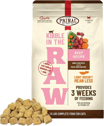 Primal Kibble in The Raw, Freeze Dried Cat Food, Beef, Scoop &amp; Serve, Made with Raw Protein, Whole Ingredient Nutrition, Crafted in The USA, Dry Cat Food, 24 Ounce (1.5 lb) Bag