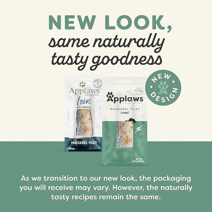 Applaws Natural Cat Treats, Grain-Free, High-Protein Whole Mackerel Loins, Single-Ingredient Healthy Snack for Cats (12 x 1.06 oz Loins)