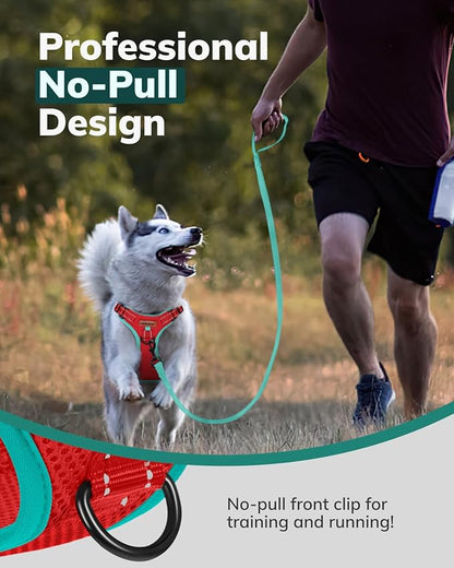 MIDOG No-Pull Dog Harness | Adjustable &amp; Reflective Pet Harness Leash Set for Small Medium Large Dogs Walking, Training| No Choke, Front Clip, Soft Padded Vest with Easy Control Handle - Red, XS