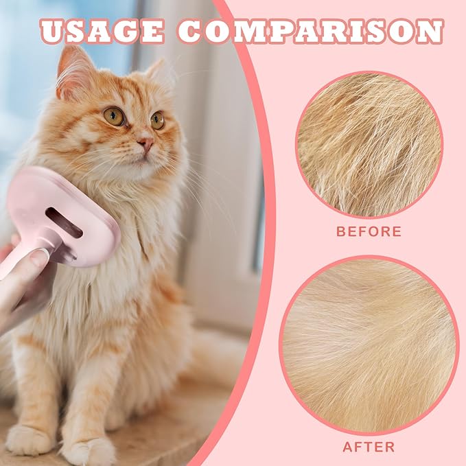 3-in-1 Steam Brush for Cats &amp; Dogs – Hair Removal Comb with One-Click Release &amp; Water Spray – Grooming Brush for Shedding, Long/Short Hair