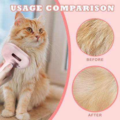 3-in-1 Steam Brush for Cats &amp; Dogs – Hair Removal Comb with One-Click Release &amp; Water Spray – Grooming Brush for Shedding, Long/Short Hair