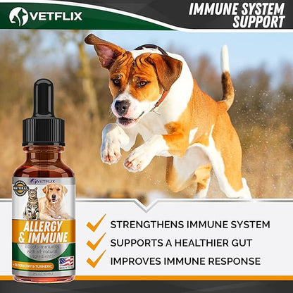 Allergy Immune Anti Itch &amp; Hot Spots - Made in USA Natural Pet Supplement for Cat &amp; Dog Allergy Relief with Turmeric &amp; Milk Thistle -Seasonal Allergies Digestive Treatment for Dogs &amp; Cats - 2 Fl Oz