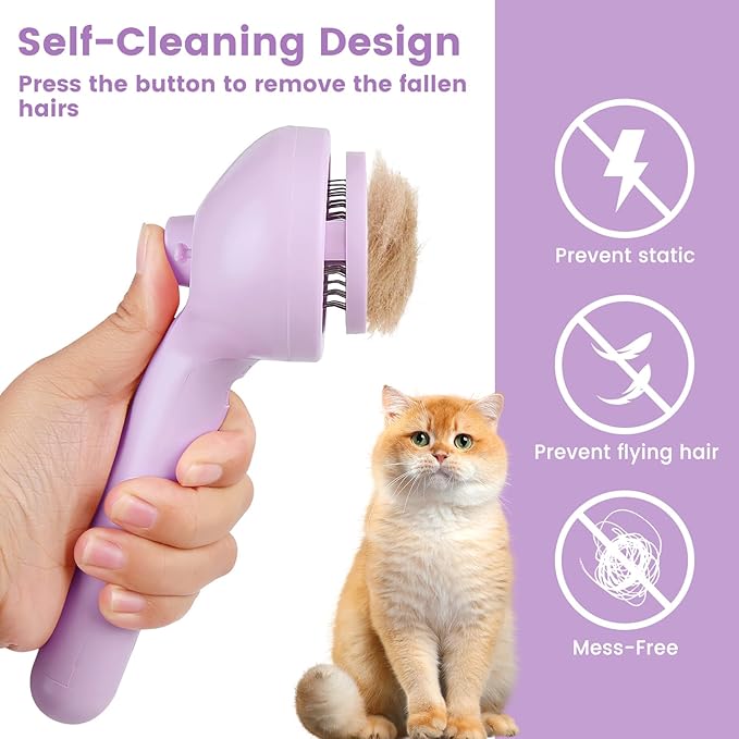 3 in 1 Cat Steam Brush, Pet Spray Hair Removal Comb for Shedding &amp; Grooming, Water Brush for Cats Dogs Small Animals Long Short Haired with One-Click Release Button(Purple)