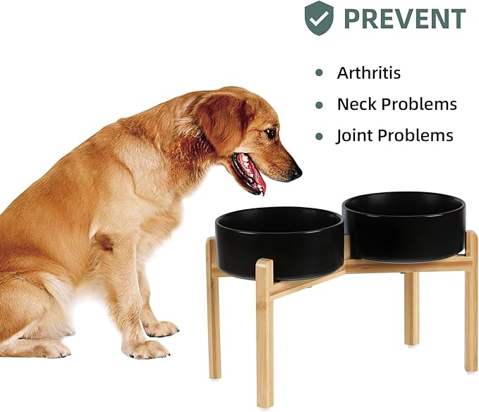 Ceramic Raised Double Bowls Set with Stand, Food &amp; Water Bowls for Large Breed Dogs, Weighted Dog Dishes, Pet Bowl(8.2&