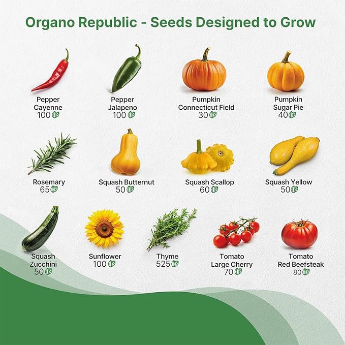 Organo Republic 25 Summer Vegetable &amp; Herb Garden Seeds Variety Pack - 6,820+ Non-GMO Heirloom Veggie &amp; Herb Seeds for Outdoors &amp; Indoor Home Gardening: Tomato, Okra, Bean, Cucumber, Basil, Rosemary