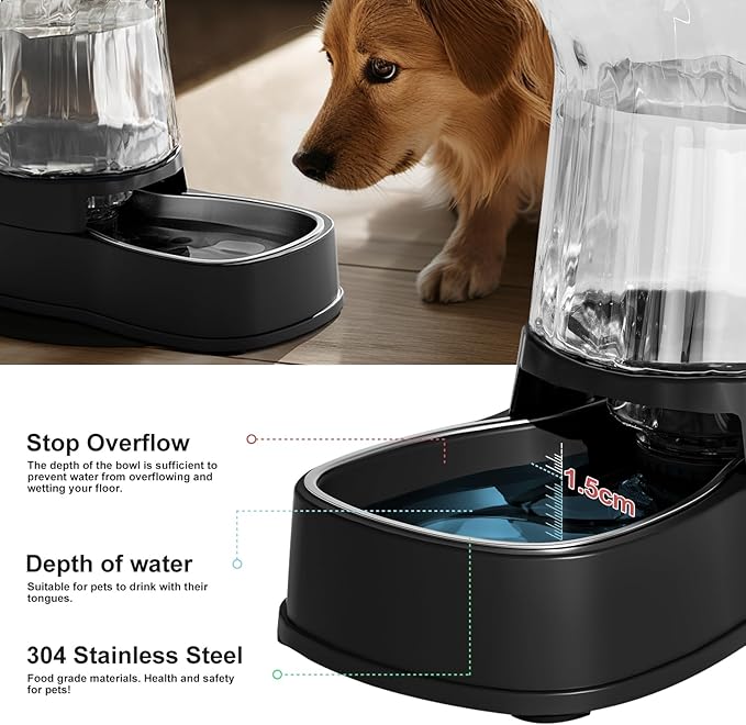 Gardner Pet Automatic Dog Water Dispenser Gravity Stainless Steel Water Waterer Feeder, Large Capacity Water Feeding Bowls for Medium &amp; Large-Sized Dogs Cats Other Pets -(2.1 Gallon)