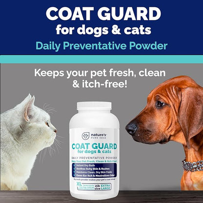 Coat Guard Dry Shampoo for Dogs and Cats - Extra Large 2 lbs Jar, Dog Dry Shampoo Powder, Waterless Dog Shampoo, Anti Itch Relief, Cedar Scented, Anti Dandruff, Hot Spots, Nature&