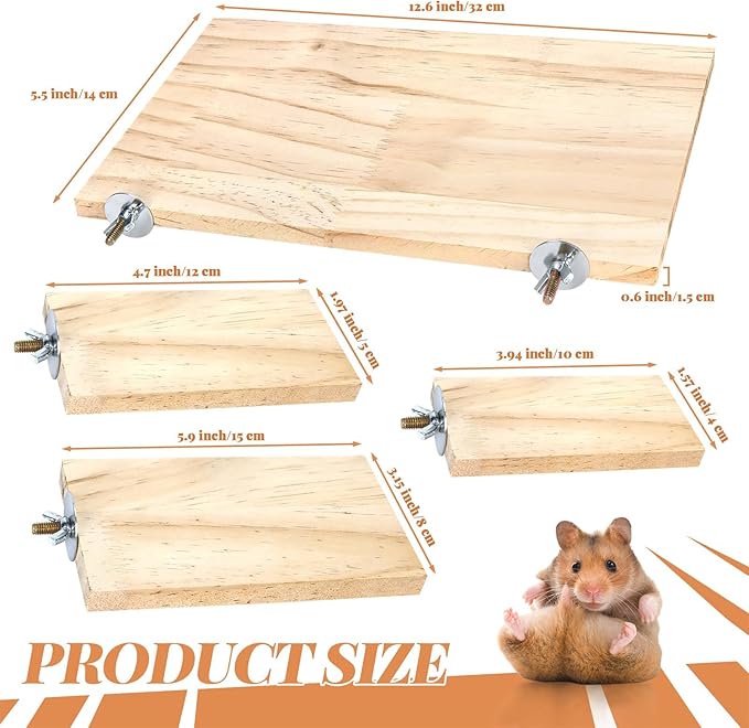 BILLIOTEAM 4-Size Bird Platforms with Wood Perches and Stand Boards - Habitat Cage Corner Shelves with Stainless Steel Washers - Ideal for Parrots, Cockatiels &amp; Small Pets like Hamsters, Gerbils &amp; Chi