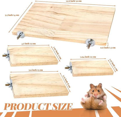 BILLIOTEAM 4-Size Bird Platforms with Wood Perches and Stand Boards - Habitat Cage Corner Shelves with Stainless Steel Washers - Ideal for Parrots, Cockatiels &amp; Small Pets like Hamsters, Gerbils &amp; Chi