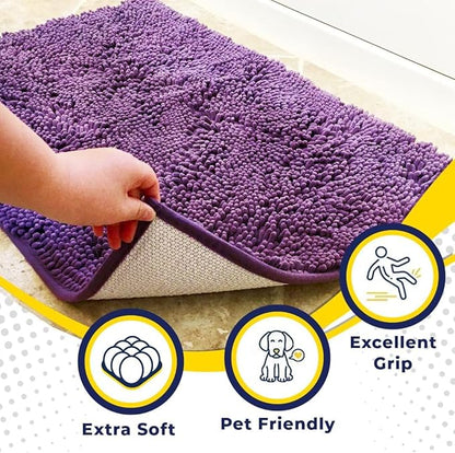 Muddy Mat® AS-SEEN-ON-TV Highly Absorbent Microfiber Door Mat and Pet Rug, Non Slip Thick Washable Area and Bath Mat Soft Chenille for Kitchen Bathroom Bedroom Indoor and Outdoor - Purple 24" x 120"