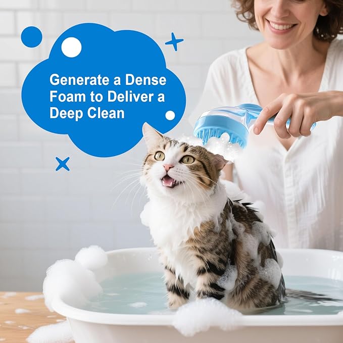 Dog Bath Brush, Silicone Pet Bath Brush with Soap Dispenser,Deep Cleansing &amp; Gentle Massage for Dogs &amp; Cats, Suitable for Long &amp; Short Hair, Easy Grip, Bathing &amp; Grooming(Blue)