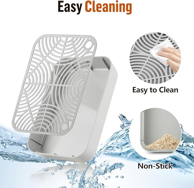 Litter Box Step, Cat Step/Ramp/Catcher with Filter Function, Easy to Clean, Filter Pedal Ideal for Kitten &amp; Elderly Cats (Light Grey)