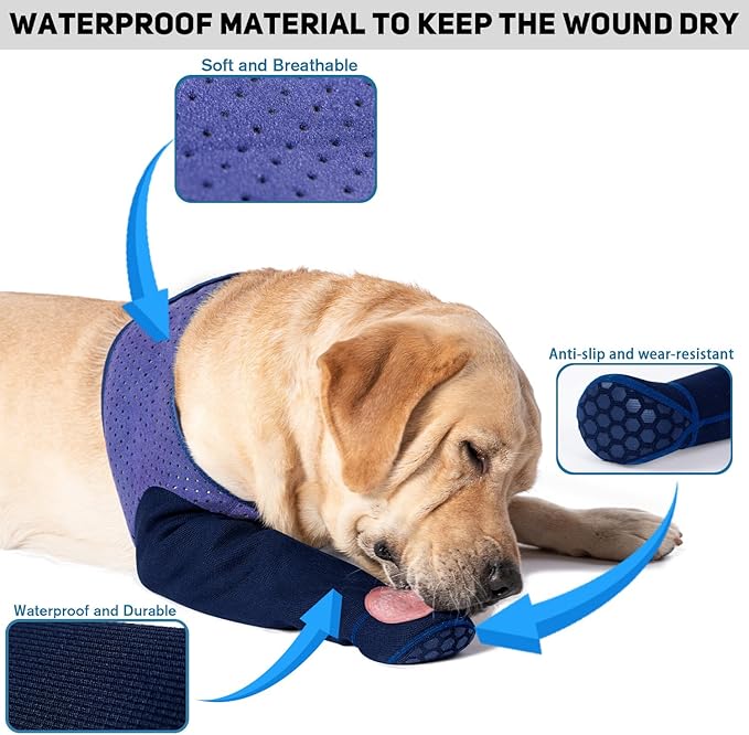 COODEO Dog Socks to Prevent Licking Paws, Healing Boots &amp; Paw Protectors with Non-Slip Bottoms for Wound Protection, Waterproof Sleeve Shoes for Licking（Purple，M_Left