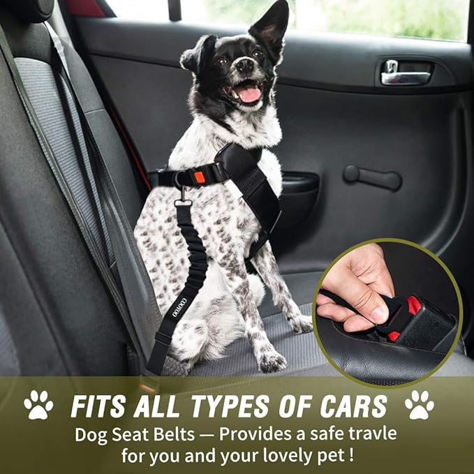 COOYOO Dog Seat Belt,3 Piece Set Retractable Dog Car Adjustable Seatbelts for Vehicle Nylon Pet Safety Heavy Duty &amp; Elastic &amp; Durable Car Harness for Dogs