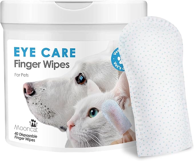 Mooncat Pet Eye Wipes for Dogs &amp; Cats - Gentle Finger Cot Design for Easy Cleaning Tear Stains &amp; Goop Cleaning - 40counts