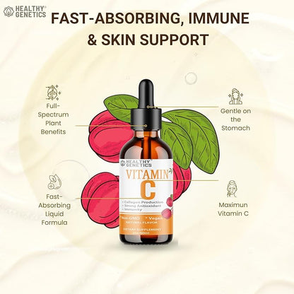 Vitamin C Supplement | Liquid Vitamin C Liquid Drops for Adults &amp; Kids | Acerola Cherry | Immune Support Supplement | Antioxidant | Skin | Vegan | Non-GMO | Gluten Free | 2 Fl