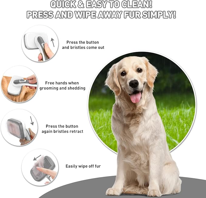 Dogs Cats Self Cleaning Slicker Brush for Shedding &amp; Grooming Any Breed of Pets, Remove Loose Undercoat Knots Mats Tangled Hair for Small Medium Large Animal With Long Short Fur Length-Grey