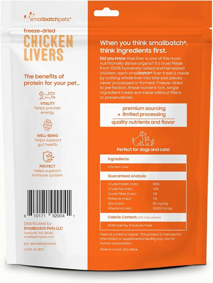 smallbatch Freeze Dried Dog Treats, Chicken Liver Treats for Dogs &amp; Cats, High Protein, Single Ingredient Dog Treat for Training or Food Topper, Natural, Humanely Sourced Meat, Made in the USA, 3.5 oz