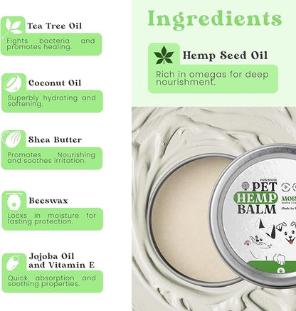 Pet Hemp Balm for Dogs &amp; Cats – Soothes Dry, Cracked Paws &amp; Noses – Natural Paw &amp; Nose Moisturizer with Healing Ingredients – Organic Dog Paw Pad Protector for Extreme Weather – Lick Safe
