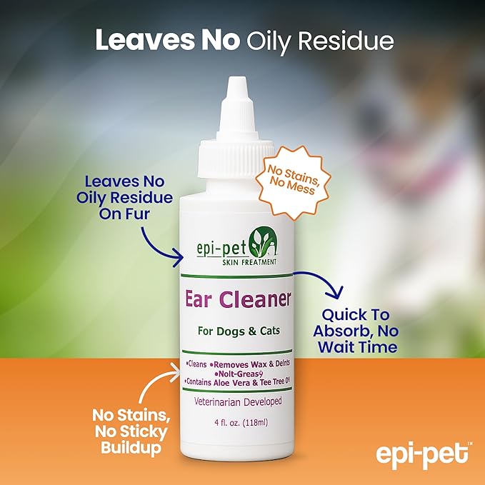 Dog &amp; Cat Ear Cleaner Solution with Aloe Vera &amp; Tea Tree Oil – Removes Itchy Ear Wax, Debris, Odor – Ears Wash, Drops &amp; Flush for Pets, Dog Ears Cleaning, Cat Cleaner (4 oz- Pack of 2)
