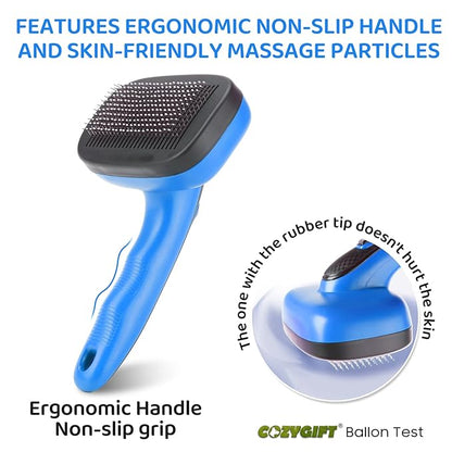 Dog Brush Kit – 3 PCS Grooming Set with Self-Cleaning Brush, Undercoat Rake &amp; Pet Bath Brush. Great for Shedding, Tangles &amp; Dirt Removal – Ideal for Long &amp; Short Haired Dogs &amp; Cats, Blue