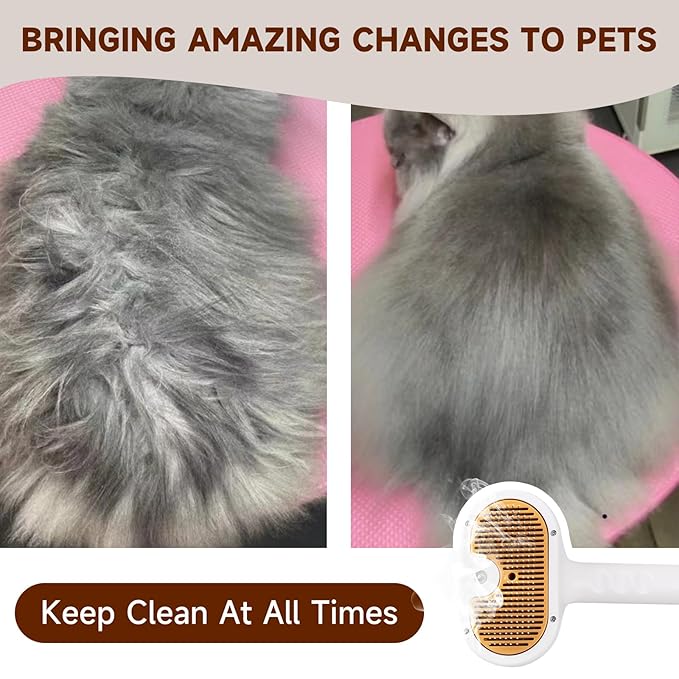 Cat Steam Brush, Pet Steam Brush for Cat &amp; Dog, Mist Spray Comb, Spritz Defur Tool, Water Grooming Kit, Dog Hair Removal Steam Cleaner with Release Button-Contains 2*shampoo