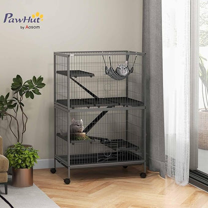 PawHut 50" 5-Tier Small Animal Cage, Ferret Cage, Large Chinchilla Cage with Hammock Accessory &amp; Heavy-Duty Steel Wire, Small Animal Habitat with 4 Doors, Removable Tray, Gray