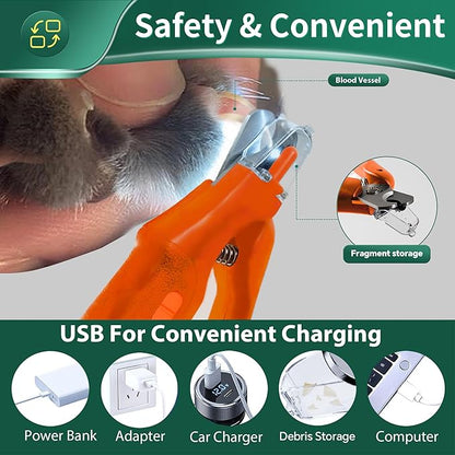 2-in-1 Cat Nail Clippers &amp; Dog Nail Clippers Trimmers for Large Medium Small Dogs Cats Claw Trimmer Quick Sensor and Safety Guard USB Rechargeable with 2 LED Lights Dogs Nail Trimmer