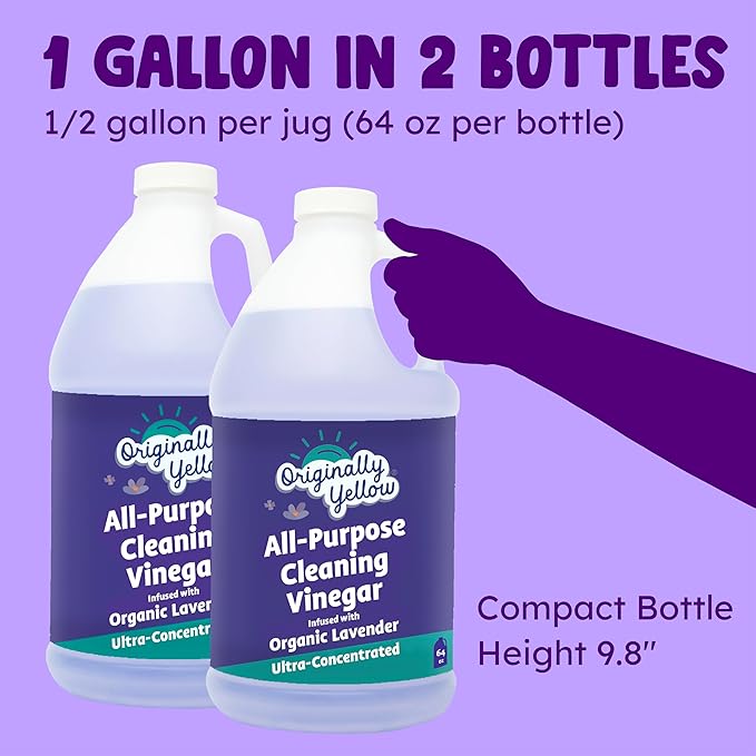 Originally Yellow Lavender Vinegar For Cleaning Purpose | USA Made All Purpose Cleaner | Use as a Floor, Glass, Kitchen, &amp; Bathroom Cleaner | Plant Derived Vinegar 1 Gallon in 2 bottles | 128 Oz
