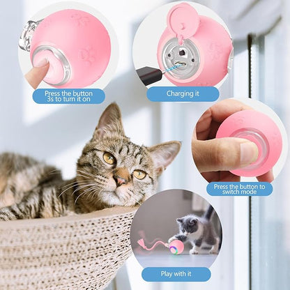 Interactive Cat Toys, Automatic Moving Cat Toys for Bored Indoor Adult Cats, Fast Rolling, Chirping &amp; Motion-Activated Kitty Toys, Fun Gift for Cats with Speedy Tail 2.0, USB Rechargeable,Pink