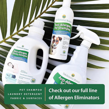 Solution - Plant-Based Dog &amp; Cat Dander Remover Spray and Dust Mite Waste Reducer for Relief from Allergies - For Cleaning Home, Bedding, &amp; Furniture Naturally