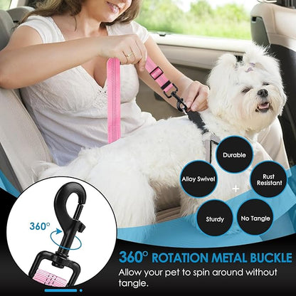 Lukovee Dog Seatbelt Leash for Cars, 2 Pack Pet Safety Seat Belt with Adjustable Buckle &amp; Reflective Bungee, Connect Dog Harness in Vehicle Dogs Restraint Travel Daily Use (Pink)
