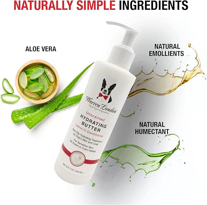 Warren London Hydrating Butter Leave in Pet Conditioner for Dogs | Lotion for Skin and Coat | Aloe Puppy &amp; Dog Conditioner for Hair Detangler, Dry Skin, &amp; Dandruff | Unscented 8oz